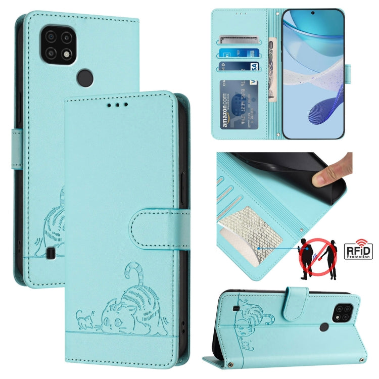 Cat Rat Embossed Pattern RFID Leather Phone Case with Lanyard, For Realme V23, For Realme Q5i, For Realme GT NEO3, For Realme 8 5G / 9 5G India, For Realme V13 5G / Q3 5G, For Realme Q3i 5G, For Realme 9 5G EU Version, For Realme 9 Pro 5G Global       ...