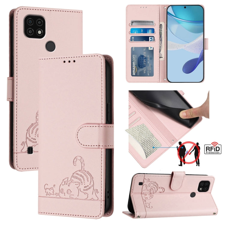 Cat Rat Embossed Pattern RFID Leather Phone Case with Lanyard, For Realme V23, For Realme Q5i, For Realme GT NEO3, For Realme 8 5G / 9 5G India, For Realme V13 5G / Q3 5G, For Realme Q3i 5G, For Realme 9 5G EU Version, For Realme 9 Pro 5G Global       ...