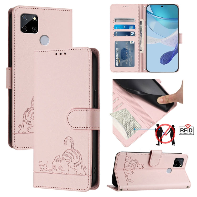 Cat Rat Embossed Pattern RFID Leather Phone Case with Lanyard, For Realme V23, For Realme Q5i, For Realme GT NEO3, For Realme 8 5G / 9 5G India, For Realme V13 5G / Q3 5G, For Realme Q3i 5G, For Realme 9 5G EU Version, For Realme 9 Pro 5G Global       ...