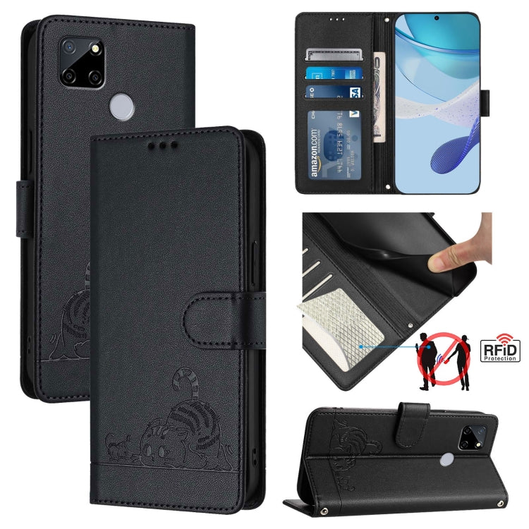 Cat Rat Embossed Pattern RFID Leather Phone Case with Lanyard, For Realme V23, For Realme Q5i, For Realme GT NEO3, For Realme 8 5G / 9 5G India, For Realme V13 5G / Q3 5G, For Realme Q3i 5G, For Realme 9 5G EU Version, For Realme 9 Pro 5G Global       ...