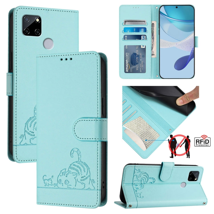 Cat Rat Embossed Pattern RFID Leather Phone Case with Lanyard, For Realme V23, For Realme Q5i, For Realme GT NEO3, For Realme 8 5G / 9 5G India, For Realme V13 5G / Q3 5G, For Realme Q3i 5G, For Realme 9 5G EU Version, For Realme 9 Pro 5G Global       ...