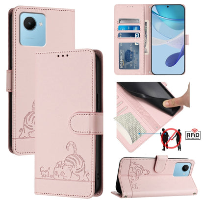 Cat Rat Embossed Pattern RFID Leather Phone Case with Lanyard, For Realme C55 4G Global, For Realme Narzo N55, For Realme C33 2022 Global, For Realme C33 2023 Global, For Realme 10T 5G / 10S 5G, For Realme GT3 5G / GT Neo 5 240W, For Realme 10 Pro 5G  ...