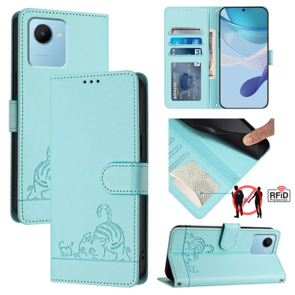 Cat Rat Embossed Pattern RFID Leather Phone Case with Lanyard, For Realme C55 4G Global, For Realme Narzo N55, For Realme C33 2022 Global, For Realme C33 2023 Global, For Realme 10T 5G / 10S 5G, For Realme GT3 5G / GT Neo 5 240W, For Realme 10 Pro 5G  ...