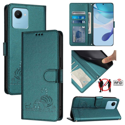Cat Rat Embossed Pattern RFID Leather Phone Case with Lanyard, For Realme C55 4G Global, For Realme Narzo N55, For Realme C33 2022 Global, For Realme C33 2023 Global, For Realme 10T 5G / 10S 5G, For Realme GT3 5G / GT Neo 5 240W, For Realme 10 Pro 5G  ...