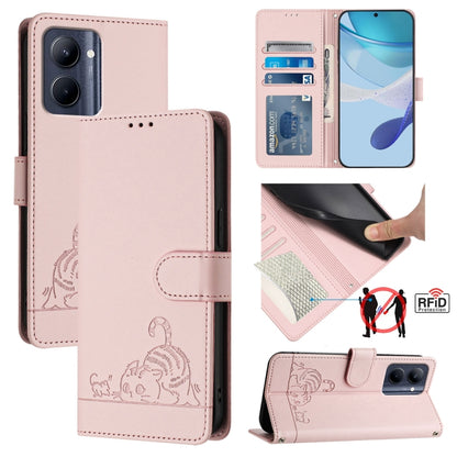 Cat Rat Embossed Pattern RFID Leather Phone Case with Lanyard, For Realme C55 4G Global, For Realme Narzo N55, For Realme C33 2022 Global, For Realme C33 2023 Global, For Realme 10T 5G / 10S 5G, For Realme GT3 5G / GT Neo 5 240W, For Realme 10 Pro 5G  ...
