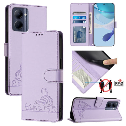 Cat Rat Embossed Pattern RFID Leather Phone Case with Lanyard, For Realme C55 4G Global, For Realme Narzo N55, For Realme C33 2022 Global, For Realme C33 2023 Global, For Realme 10T 5G / 10S 5G, For Realme GT3 5G / GT Neo 5 240W, For Realme 10 Pro 5G  ...