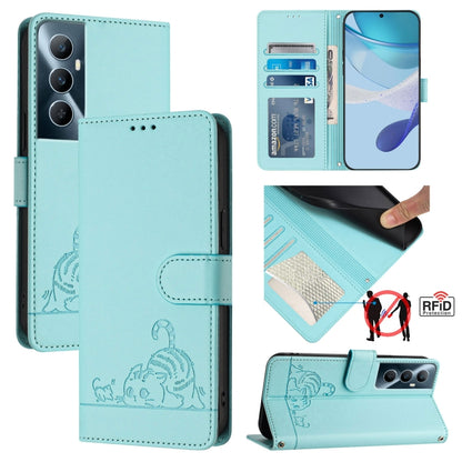 Cat Rat Embossed Pattern RFID Leather Phone Case with Lanyard, For Realme 12+ 5G Global, For Realme Narzo 70 Pro 5G India, For Realme 12 5G Global, For Realme Note 50 4G Global, For Realme C51 4G / C53 4G Global, For Realme Narzo N53 4G Global         ...