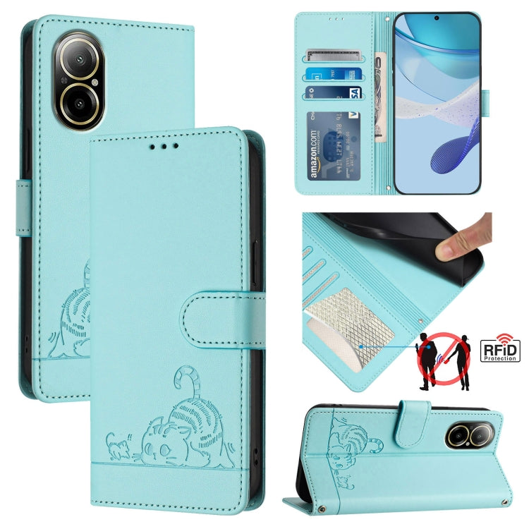 Cat Rat Embossed Pattern RFID Leather Phone Case with Lanyard, For Realme 12+ 5G Global, For Realme Narzo 70 Pro 5G India, For Realme 12 5G Global, For Realme Note 50 4G Global, For Realme C51 4G / C53 4G Global, For Realme Narzo N53 4G Global         ...
