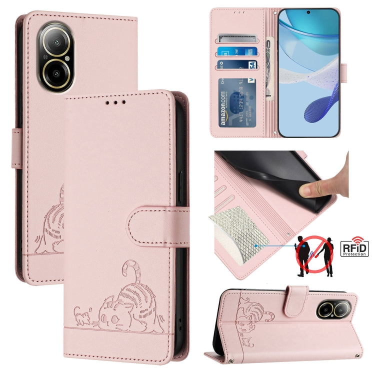 Cat Rat Embossed Pattern RFID Leather Phone Case with Lanyard, For Realme 12+ 5G Global, For Realme Narzo 70 Pro 5G India, For Realme 12 5G Global, For Realme Note 50 4G Global, For Realme C51 4G / C53 4G Global, For Realme Narzo N53 4G Global         ...