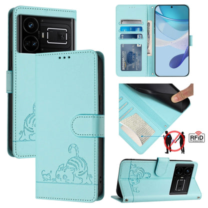 Cat Rat Embossed Pattern RFID Leather Phone Case with Lanyard, For Realme V23, For Realme Q5i, For Realme GT NEO3, For Realme 8 5G / 9 5G India, For Realme V13 5G / Q3 5G, For Realme Q3i 5G, For Realme 9 5G EU Version, For Realme 9 Pro 5G Global       ...