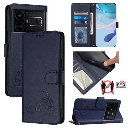 Cat Rat Embossed Pattern RFID Leather Phone Case with Lanyard, For Realme V23, For Realme Q5i, For Realme GT NEO3, For Realme 8 5G / 9 5G India, For Realme V13 5G / Q3 5G, For Realme Q3i 5G, For Realme 9 5G EU Version, For Realme 9 Pro 5G Global       ...