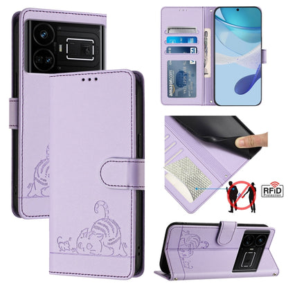 Cat Rat Embossed Pattern RFID Leather Phone Case with Lanyard, For Realme V23, For Realme Q5i, For Realme GT NEO3, For Realme 8 5G / 9 5G India, For Realme V13 5G / Q3 5G, For Realme Q3i 5G, For Realme 9 5G EU Version, For Realme 9 Pro 5G Global       ...