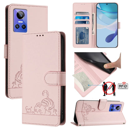 Cat Rat Embossed Pattern RFID Leather Phone Case with Lanyard, For Realme V23, For Realme Q5i, For Realme GT NEO3, For Realme 8 5G / 9 5G India, For Realme V13 5G / Q3 5G, For Realme Q3i 5G, For Realme 9 5G EU Version, For Realme 9 Pro 5G Global       ...