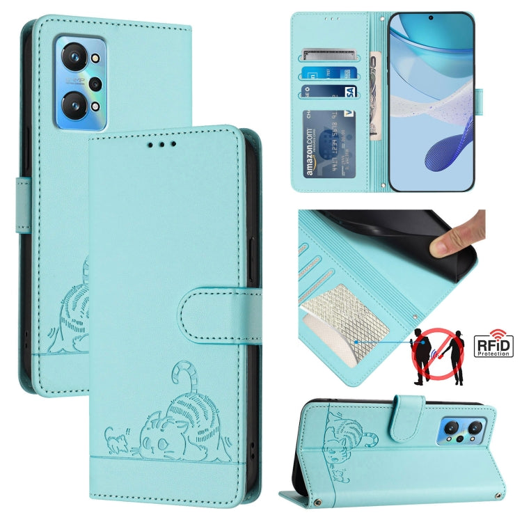 Cat Rat Embossed Pattern RFID Leather Phone Case with Lanyard, For Realme C55 4G Global, For Realme Narzo N55, For Realme C33 2022 Global, For Realme C33 2023 Global, For Realme 10T 5G / 10S 5G, For Realme GT3 5G / GT Neo 5 240W, For Realme 10 Pro 5G  ...