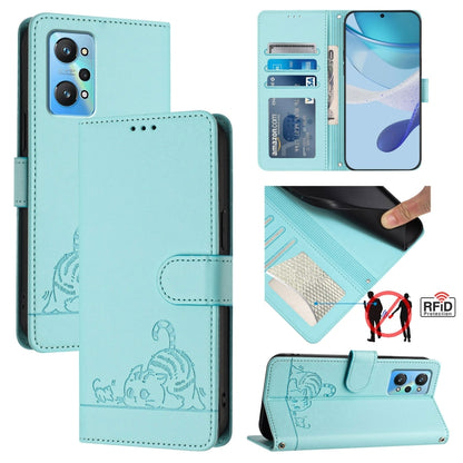 Cat Rat Embossed Pattern RFID Leather Phone Case with Lanyard, For Realme C55 4G Global, For Realme Narzo N55, For Realme C33 2022 Global, For Realme C33 2023 Global, For Realme 10T 5G / 10S 5G, For Realme GT3 5G / GT Neo 5 240W, For Realme 10 Pro 5G  ...