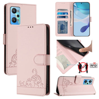 Cat Rat Embossed Pattern RFID Leather Phone Case with Lanyard, For Realme C55 4G Global, For Realme Narzo N55, For Realme C33 2022 Global, For Realme C33 2023 Global, For Realme 10T 5G / 10S 5G, For Realme GT3 5G / GT Neo 5 240W, For Realme 10 Pro 5G  ...