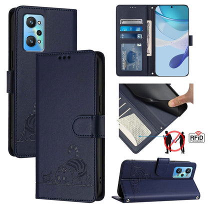 Cat Rat Embossed Pattern RFID Leather Phone Case with Lanyard, For Realme C55 4G Global, For Realme Narzo N55, For Realme C33 2022 Global, For Realme C33 2023 Global, For Realme 10T 5G / 10S 5G, For Realme GT3 5G / GT Neo 5 240W, For Realme 10 Pro 5G  ...