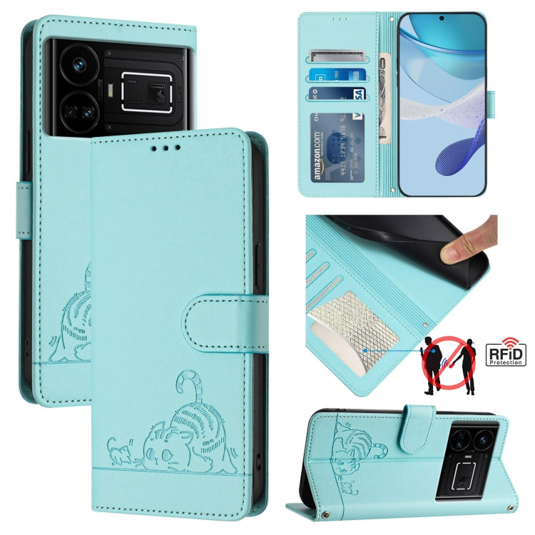 Cat Rat Embossed Pattern RFID Leather Phone Case with Lanyard, For Realme 12+ 5G Global, For Realme Narzo 70 Pro 5G India, For Realme 12 5G Global, For Realme Note 50 4G Global, For Realme C51 4G / C53 4G Global, For Realme Narzo N53 4G Global         ...