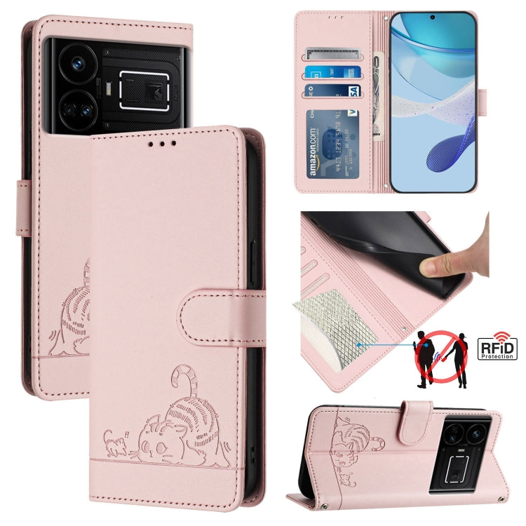 Cat Rat Embossed Pattern RFID Leather Phone Case with Lanyard, For Realme 12+ 5G Global, For Realme Narzo 70 Pro 5G India, For Realme 12 5G Global, For Realme Note 50 4G Global, For Realme C51 4G / C53 4G Global, For Realme Narzo N53 4G Global         ...