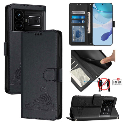 Cat Rat Embossed Pattern RFID Leather Phone Case with Lanyard, For Realme 12+ 5G Global, For Realme Narzo 70 Pro 5G India, For Realme 12 5G Global, For Realme Note 50 4G Global, For Realme C51 4G / C53 4G Global, For Realme Narzo N53 4G Global         ...