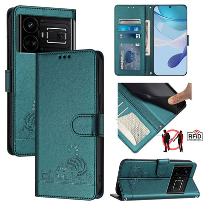 Cat Rat Embossed Pattern RFID Leather Phone Case with Lanyard, For Realme 12+ 5G Global, For Realme Narzo 70 Pro 5G India, For Realme 12 5G Global, For Realme Note 50 4G Global, For Realme C51 4G / C53 4G Global, For Realme Narzo N53 4G Global         ...