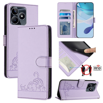 Cat Rat Embossed Pattern RFID Leather Phone Case with Lanyard, For Realme 12+ 5G Global, For Realme Narzo 70 Pro 5G India, For Realme 12 5G Global, For Realme Note 50 4G Global, For Realme C51 4G / C53 4G Global, For Realme Narzo N53 4G Global         ...