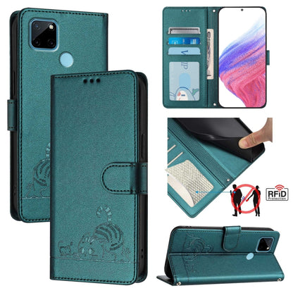 Cat Rat Embossed Pattern RFID Leather Phone Case with Lanyard, For Realme V23, For Realme Q5i, For Realme GT NEO3, For Realme 8 5G / 9 5G India, For Realme V13 5G / Q3 5G, For Realme Q3i 5G, For Realme 9 5G EU Version, For Realme 9 Pro 5G Global       ...
