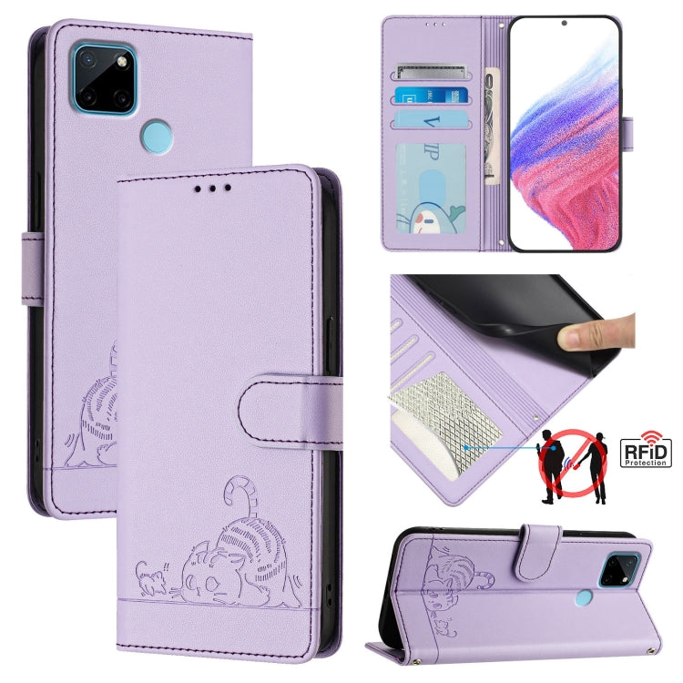 Cat Rat Embossed Pattern RFID Leather Phone Case with Lanyard, For Realme V23, For Realme Q5i, For Realme GT NEO3, For Realme 8 5G / 9 5G India, For Realme V13 5G / Q3 5G, For Realme Q3i 5G, For Realme 9 5G EU Version, For Realme 9 Pro 5G Global       ...