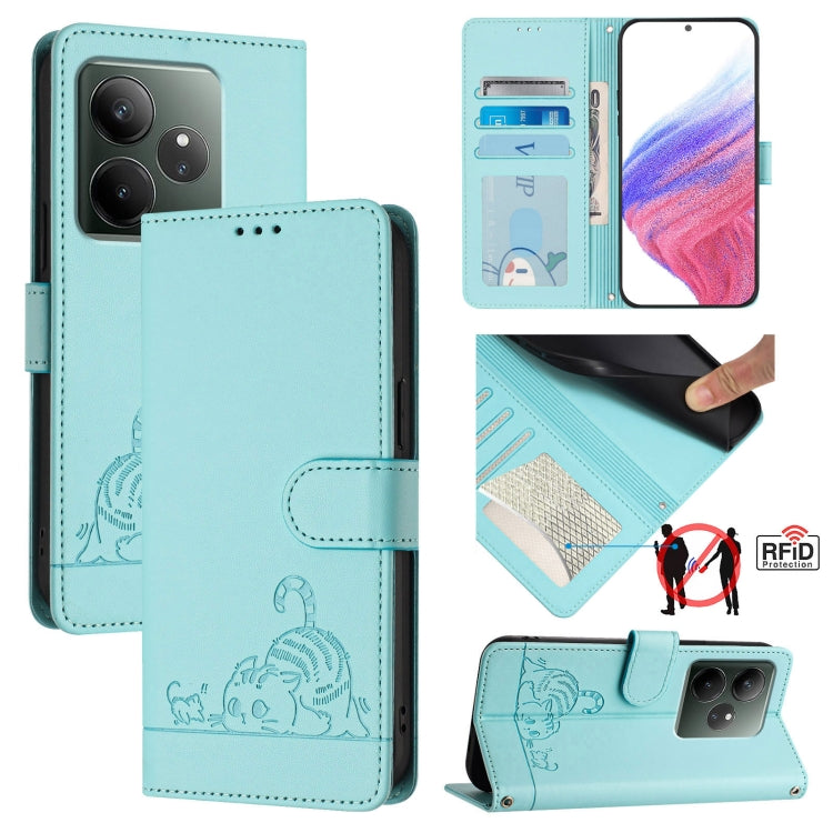 Cat Rat Embossed Pattern RFID Leather Phone Case with Lanyard, For Realme C71 4G Global, For Realme Neo7 Turbo 5G, For Realme V70 / 14x Global / C75 5G, For Realme Narzo 80 Pro / 14 Pro 5G India, For Realme 14 5G Global / P3 5G India                   ...