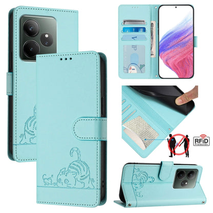 Cat Rat Embossed Pattern RFID Leather Phone Case with Lanyard, For Realme C71 4G Global, For Realme Neo7 Turbo 5G, For Realme V70 / 14x Global / C75 5G, For Realme Narzo 80 Pro / 14 Pro 5G India, For Realme 14 5G Global / P3 5G India                   ...