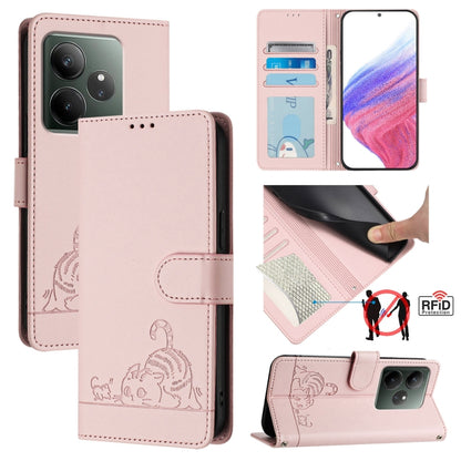 Cat Rat Embossed Pattern RFID Leather Phone Case with Lanyard, For Realme C71 4G Global, For Realme Neo7 Turbo 5G, For Realme V70 / 14x Global / C75 5G, For Realme Narzo 80 Pro / 14 Pro 5G India, For Realme 14 5G Global / P3 5G India                   ...