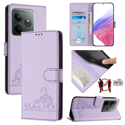Cat Rat Embossed Pattern RFID Leather Phone Case with Lanyard, For Realme C71 4G Global, For Realme Neo7 Turbo 5G, For Realme V70 / 14x Global / C75 5G, For Realme Narzo 80 Pro / 14 Pro 5G India, For Realme 14 5G Global / P3 5G India                   ...