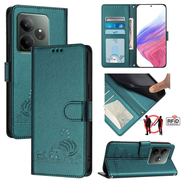 Cat Rat Embossed Pattern RFID Leather Phone Case with Lanyard, For Realme C71 4G Global, For Realme Neo7 Turbo 5G, For Realme V70 / 14x Global / C75 5G, For Realme Narzo 80 Pro / 14 Pro 5G India, For Realme 14 5G Global / P3 5G India                   ...