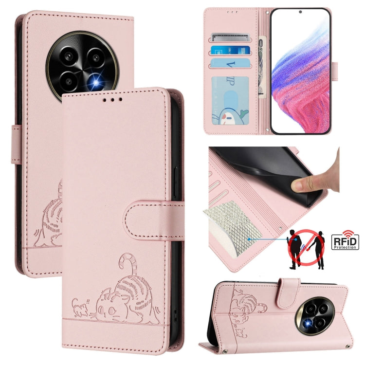 Cat Rat Embossed Pattern RFID Leather Phone Case with Lanyard, For Realme C71 4G Global, For Realme Neo7 Turbo 5G, For Realme V70 / 14x Global / C75 5G, For Realme Narzo 80 Pro / 14 Pro 5G India, For Realme 14 5G Global / P3 5G India                   ...