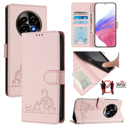 Cat Rat Embossed Pattern RFID Leather Phone Case with Lanyard, For Realme C71 4G Global, For Realme Neo7 Turbo 5G, For Realme V70 / 14x Global / C75 5G, For Realme Narzo 80 Pro / 14 Pro 5G India, For Realme 14 5G Global / P3 5G India                   ...