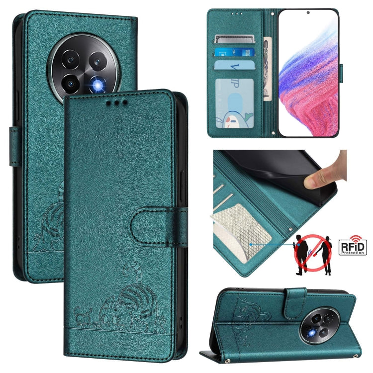 Cat Rat Embossed Pattern RFID Leather Phone Case with Lanyard, For Realme C71 4G Global, For Realme Neo7 Turbo 5G, For Realme V70 / 14x Global / C75 5G, For Realme Narzo 80 Pro / 14 Pro 5G India, For Realme 14 5G Global / P3 5G India                   ...