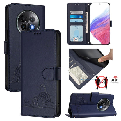 Cat Rat Embossed Pattern RFID Leather Phone Case with Lanyard, For Realme C71 4G Global, For Realme Neo7 Turbo 5G, For Realme V70 / 14x Global / C75 5G, For Realme Narzo 80 Pro / 14 Pro 5G India, For Realme 14 5G Global / P3 5G India                   ...