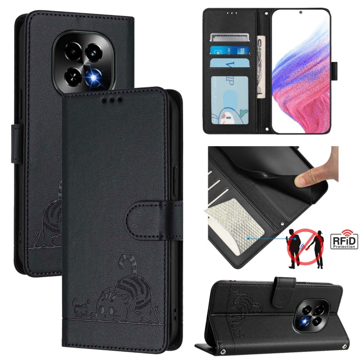 Cat Rat Embossed Pattern RFID Leather Phone Case with Lanyard, For Realme C71 4G Global, For Realme Neo7 Turbo 5G, For Realme V70 / 14x Global / C75 5G, For Realme Narzo 80 Pro / 14 Pro 5G India, For Realme 14 5G Global / P3 5G India                   ...