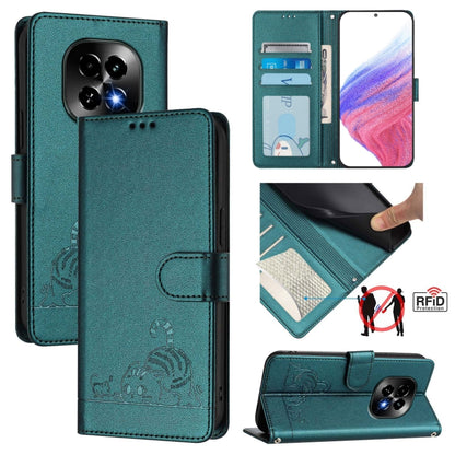 Cat Rat Embossed Pattern RFID Leather Phone Case with Lanyard, For Realme C71 4G Global, For Realme Neo7 Turbo 5G, For Realme V70 / 14x Global / C75 5G, For Realme Narzo 80 Pro / 14 Pro 5G India, For Realme 14 5G Global / P3 5G India                   ...
