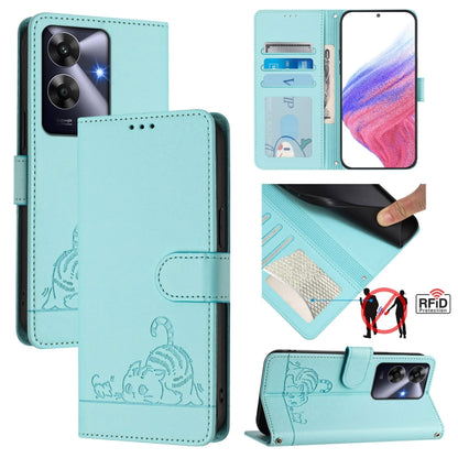 Cat Rat Embossed Pattern RFID Leather Phone Case with Lanyard, For Realme C71 4G Global, For Realme Neo7 Turbo 5G, For Realme V70 / 14x Global / C75 5G, For Realme Narzo 80 Pro / 14 Pro 5G India, For Realme 14 5G Global / P3 5G India                   ...
