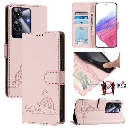 Cat Rat Embossed Pattern RFID Leather Phone Case with Lanyard, For Realme C71 4G Global, For Realme Neo7 Turbo 5G, For Realme V70 / 14x Global / C75 5G, For Realme Narzo 80 Pro / 14 Pro 5G India, For Realme 14 5G Global / P3 5G India                   ...