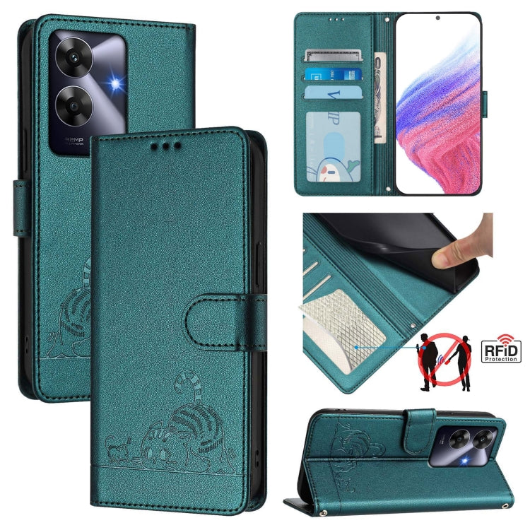 Cat Rat Embossed Pattern RFID Leather Phone Case with Lanyard, For Realme C71 4G Global, For Realme Neo7 Turbo 5G, For Realme V70 / 14x Global / C75 5G, For Realme Narzo 80 Pro / 14 Pro 5G India, For Realme 14 5G Global / P3 5G India                   ...