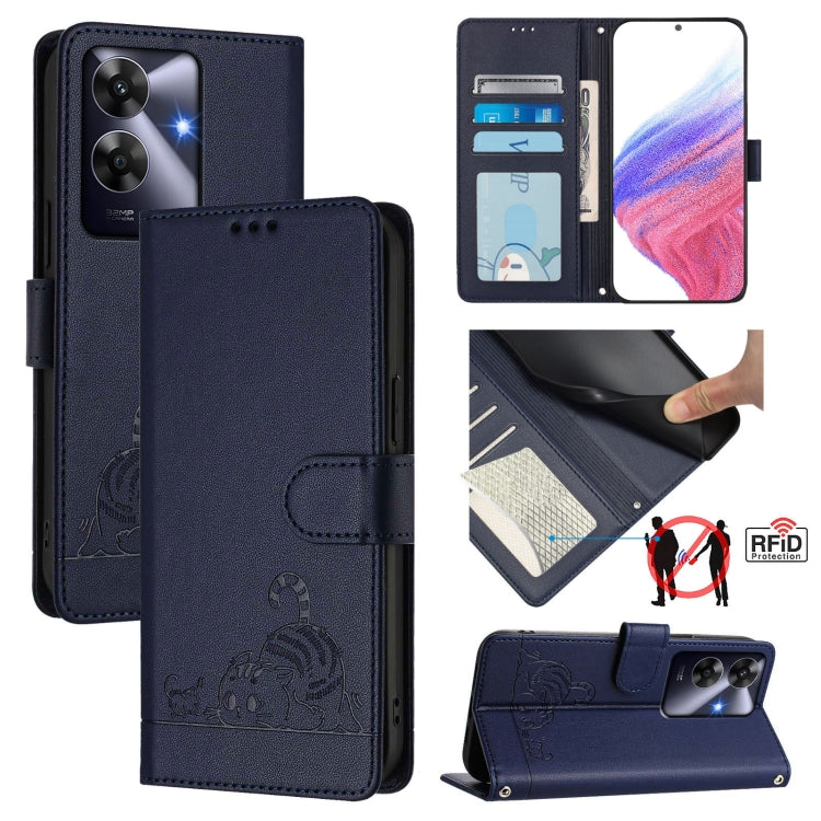 Cat Rat Embossed Pattern RFID Leather Phone Case with Lanyard, For Realme C71 4G Global, For Realme Neo7 Turbo 5G, For Realme V70 / 14x Global / C75 5G, For Realme Narzo 80 Pro / 14 Pro 5G India, For Realme 14 5G Global / P3 5G India                   ...