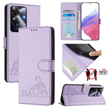 Cat Rat Embossed Pattern RFID Leather Phone Case with Lanyard, For Realme C71 4G Global, For Realme Neo7 Turbo 5G, For Realme V70 / 14x Global / C75 5G, For Realme Narzo 80 Pro / 14 Pro 5G India, For Realme 14 5G Global / P3 5G India                   ...