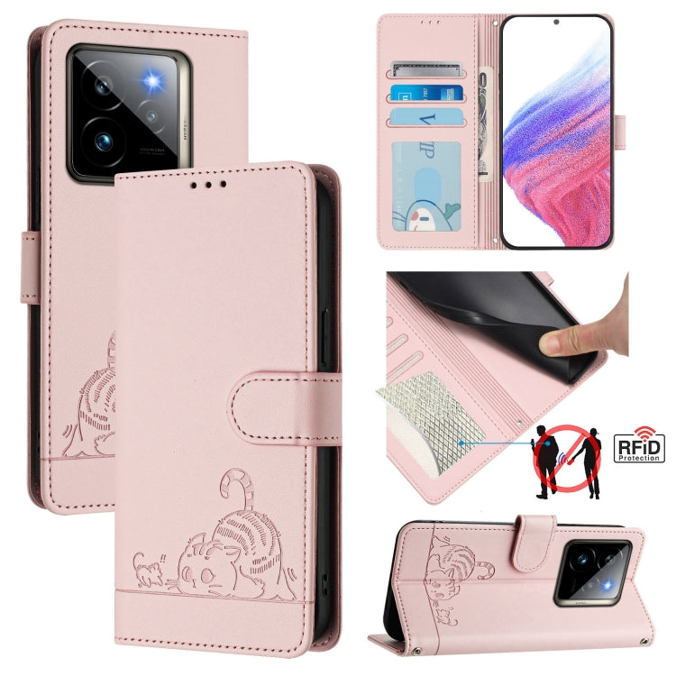 Cat Rat Embossed Pattern RFID Leather Phone Case with Lanyard, For Realme C71 4G Global, For Realme Neo7 Turbo 5G, For Realme V70 / 14x Global / C75 5G, For Realme Narzo 80 Pro / 14 Pro 5G India, For Realme 14 5G Global / P3 5G India                   ...