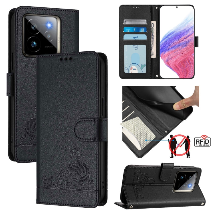 Cat Rat Embossed Pattern RFID Leather Phone Case with Lanyard, For Realme C71 4G Global, For Realme Neo7 Turbo 5G, For Realme V70 / 14x Global / C75 5G, For Realme Narzo 80 Pro / 14 Pro 5G India, For Realme 14 5G Global / P3 5G India                   ...