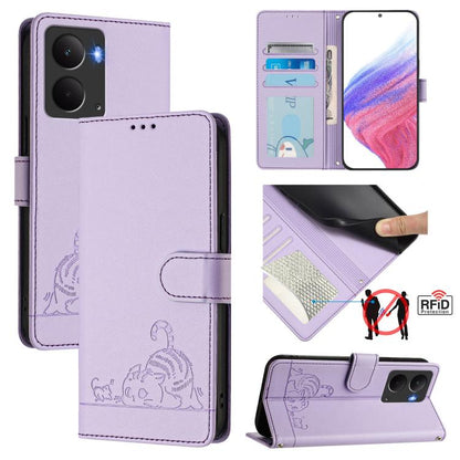 Cat Rat Embossed Pattern RFID Leather Phone Case with Lanyard, For Realme C71 4G Global, For Realme Neo7 Turbo 5G, For Realme V70 / 14x Global / C75 5G, For Realme Narzo 80 Pro / 14 Pro 5G India, For Realme 14 5G Global / P3 5G India                   ...