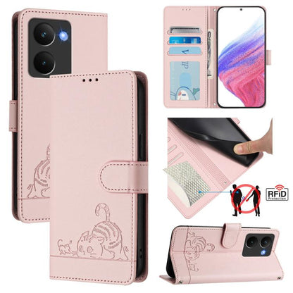 Cat Rat Embossed Pattern RFID Leather Phone Case with Lanyard, For Realme C71 4G Global, For Realme Neo7 Turbo 5G, For Realme V70 / 14x Global / C75 5G, For Realme Narzo 80 Pro / 14 Pro 5G India, For Realme 14 5G Global / P3 5G India                   ...