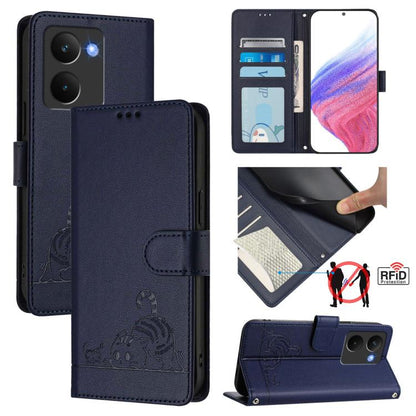 Cat Rat Embossed Pattern RFID Leather Phone Case with Lanyard, For Realme C71 4G Global, For Realme Neo7 Turbo 5G, For Realme V70 / 14x Global / C75 5G, For Realme Narzo 80 Pro / 14 Pro 5G India, For Realme 14 5G Global / P3 5G India                   ...