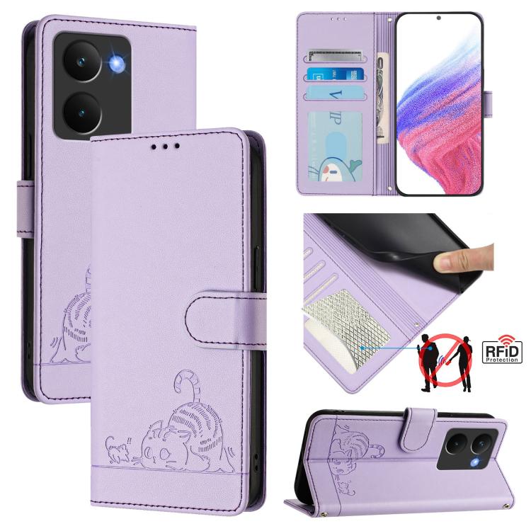 Cat Rat Embossed Pattern RFID Leather Phone Case with Lanyard, For Realme C71 4G Global, For Realme Neo7 Turbo 5G, For Realme V70 / 14x Global / C75 5G, For Realme Narzo 80 Pro / 14 Pro 5G India, For Realme 14 5G Global / P3 5G India                   ...